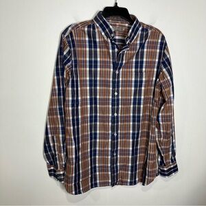 Daniel Cremieux brown blue plaid button‎ down shirt size medium